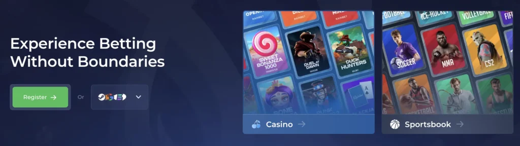 Casino and sports betting options on Rainbet.