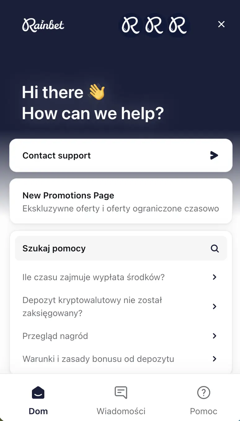 Czat na żywo Rainbet.