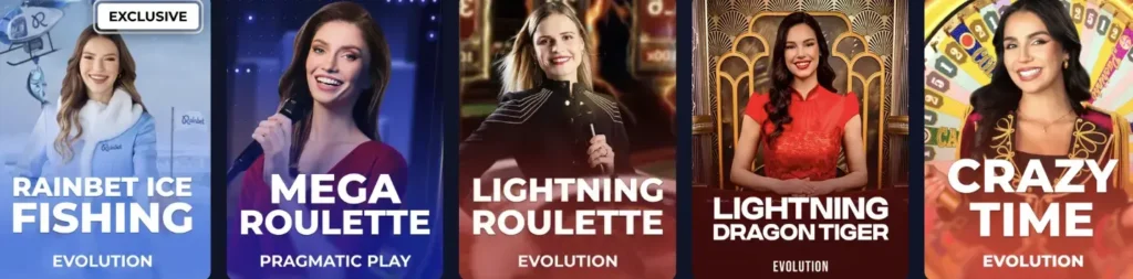 Spielen Sie erstklassige Gameshows im Rainbet Casino.